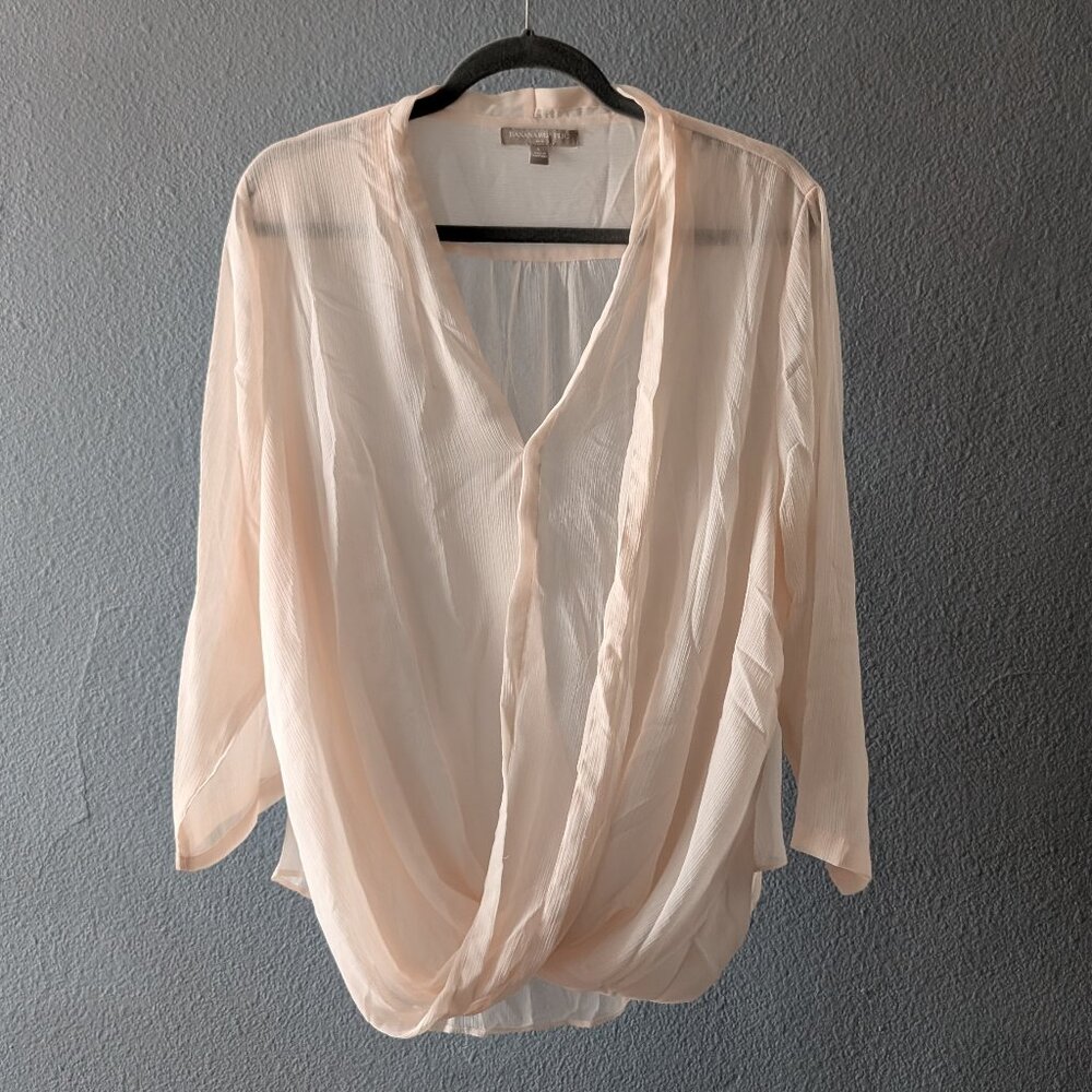 Banana Republic Sheer Pink Bubble Hem Long Sleeve Blouse Sz Large